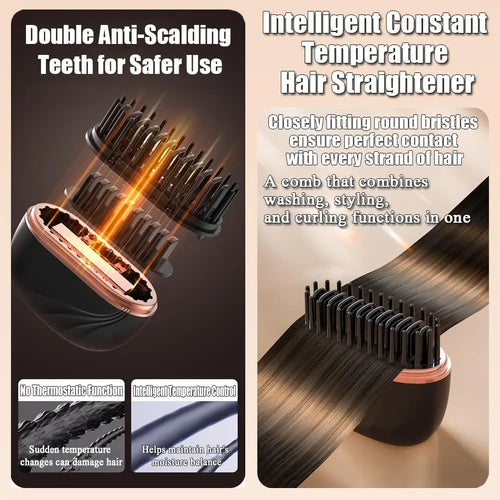 Brosse chauffante USB rechargeablr cheveux lisses en 3 minutes